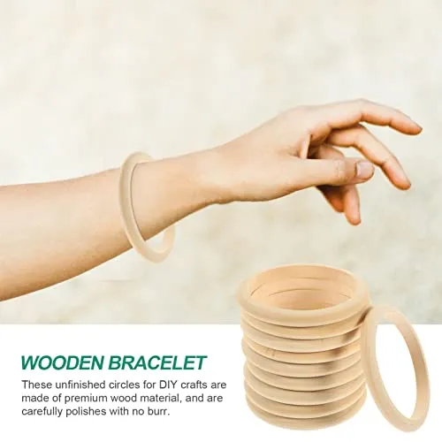 10pcs Wood Bangle Bracelets Unfinished Natural Round Wooden Ring for DIY Craft Project Making