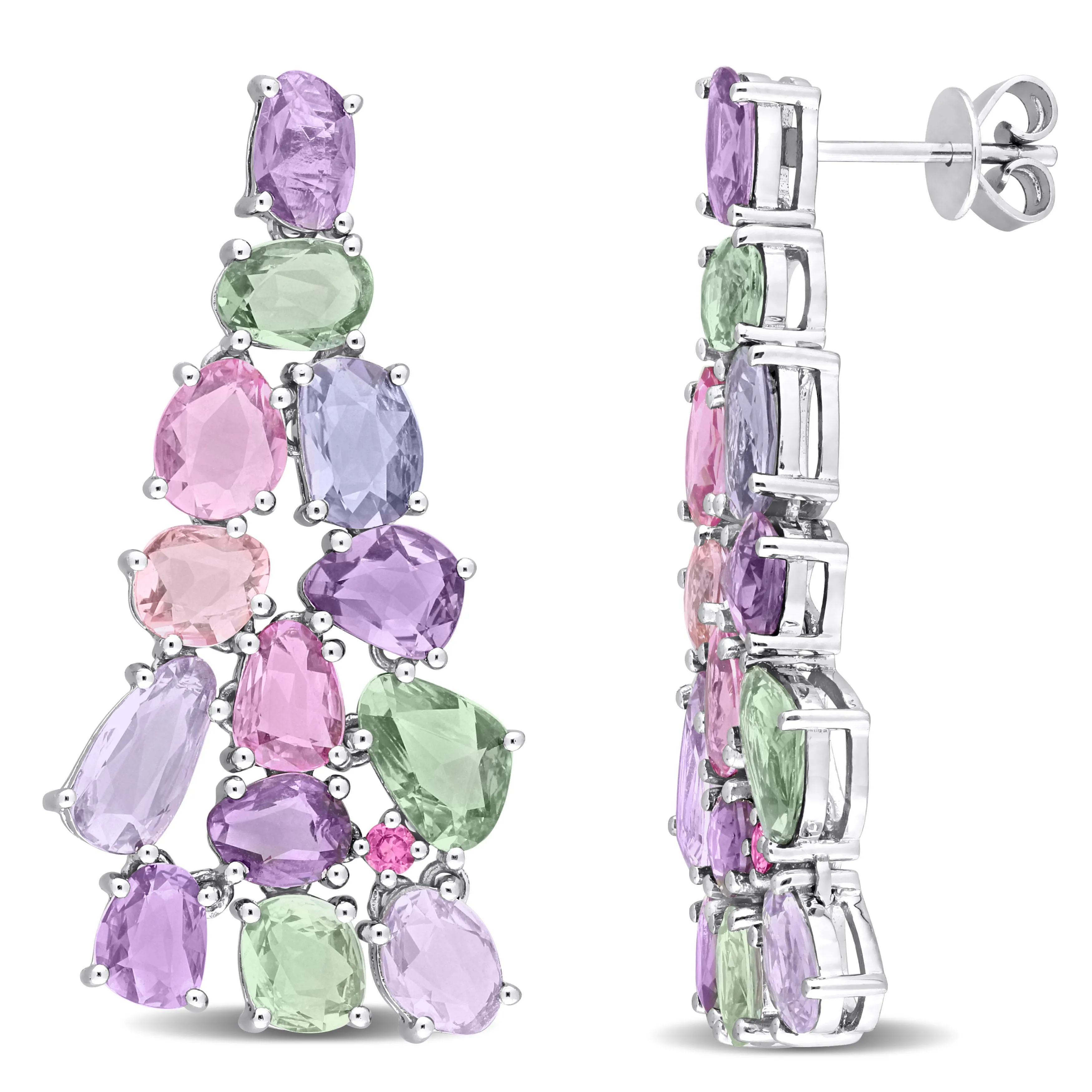 11 CT TGW Multi-Color Sapphire Cluster Earrings in 14k White Gold