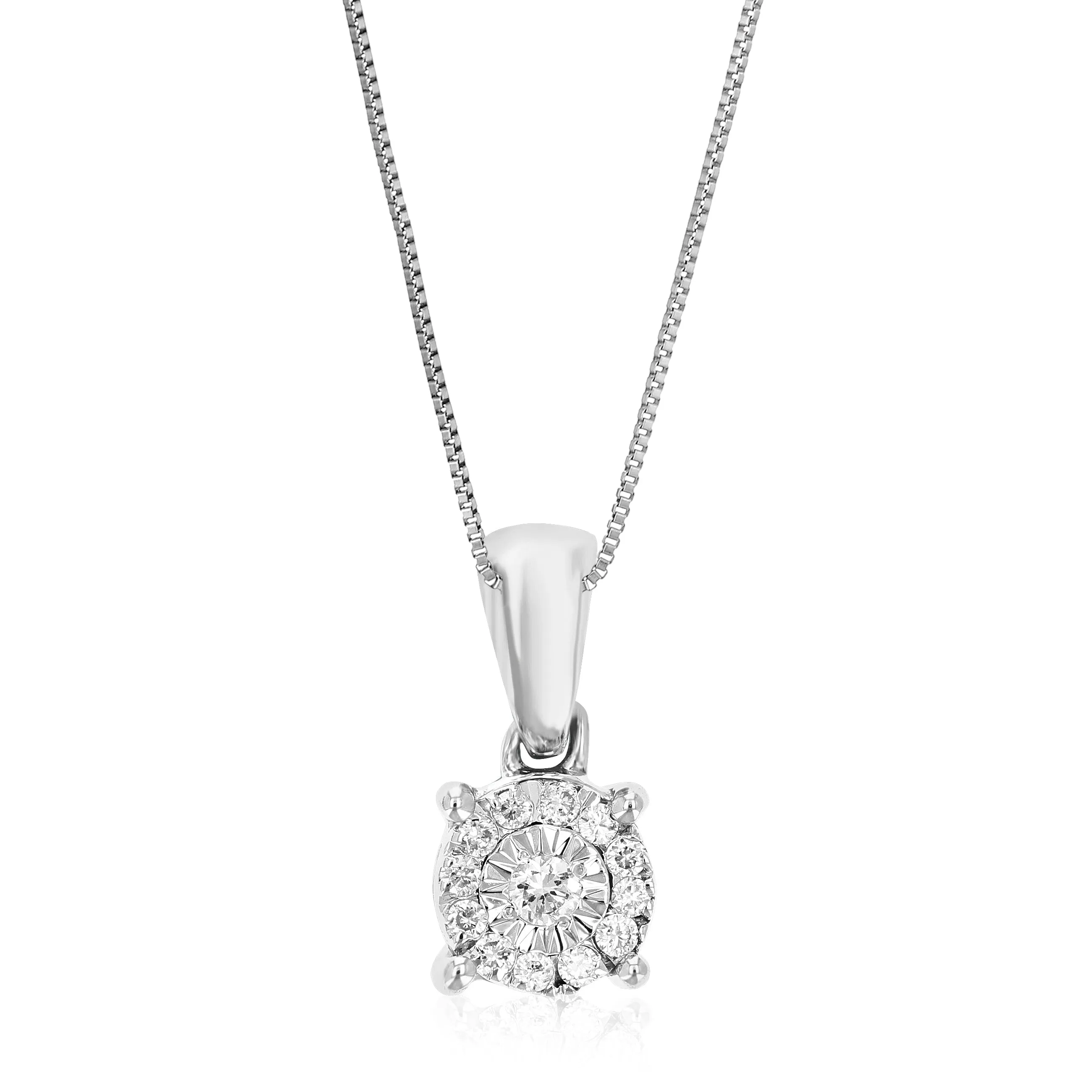 1/10 cttw Round Cut 13 Stones Lab Grown Diamond Circle Pendant Necklace .925 Sterling Silver 2/5 Inch With 18 Inch Chain