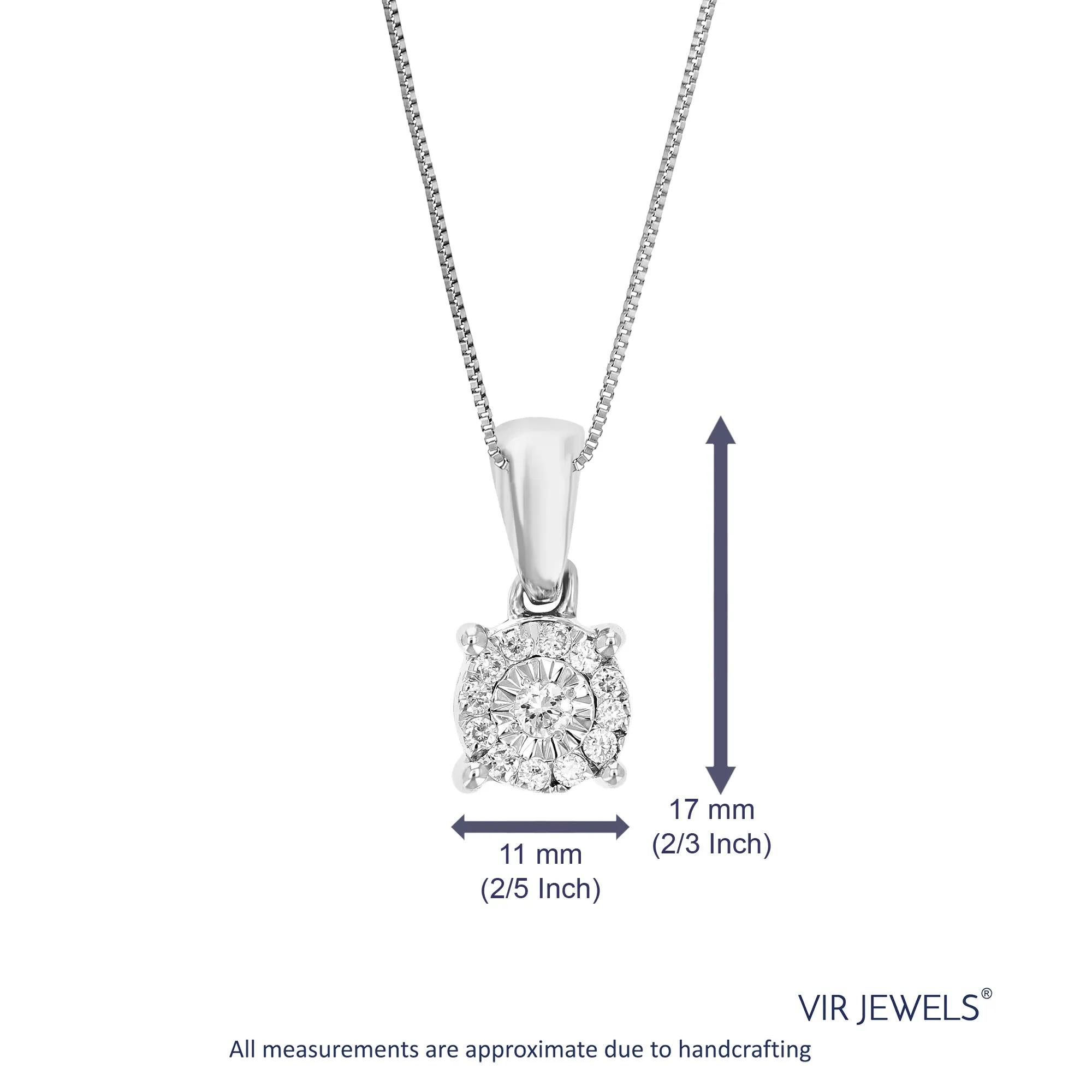 1/10 cttw Round Cut 13 Stones Lab Grown Diamond Circle Pendant Necklace .925 Sterling Silver 2/5 Inch With 18 Inch Chain