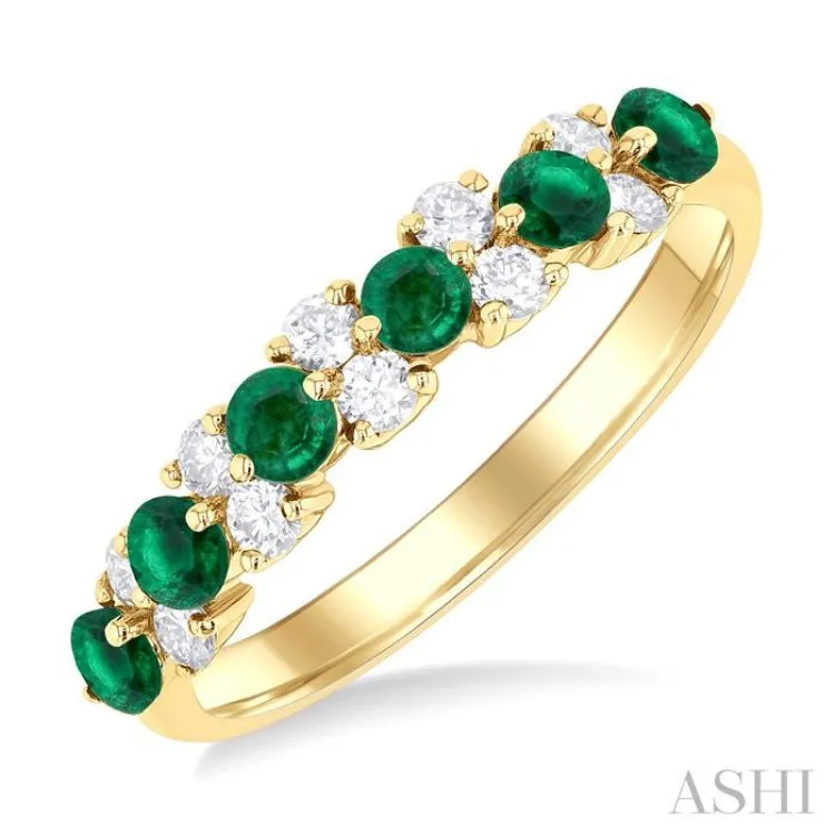 1/3 ctw Round Cut 2.7MM Emerald and Diamond Precious Band in 14K Yellow Gold