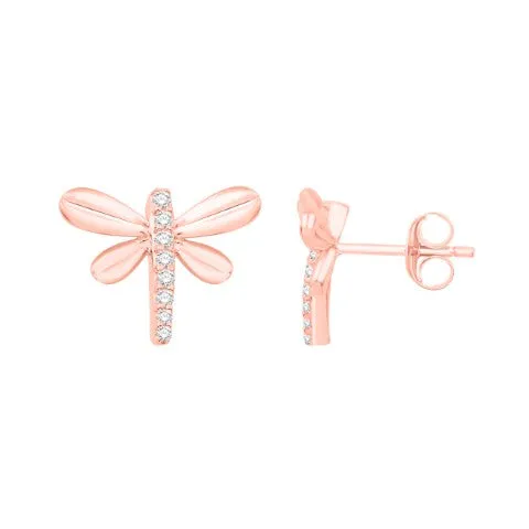 14 Karat Rose Gold 0.09 Carat Diamond Dragonfly Earrings