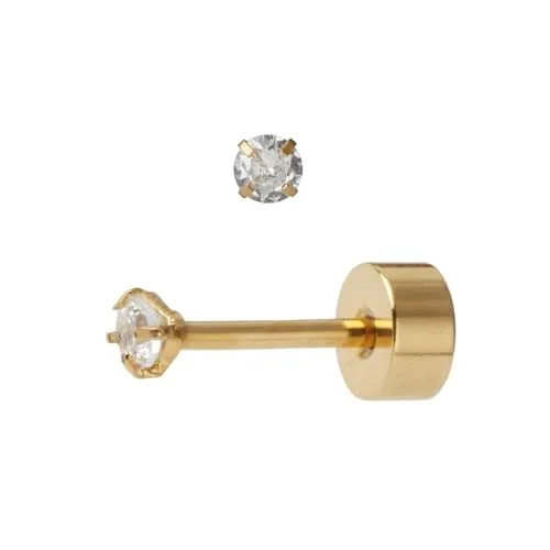 14K Gold Flat Screw Back Stud Earrings Small Cubic Zirconia Earrings for Helix Cartilage Tragus Earlobe Piercing, 2MM