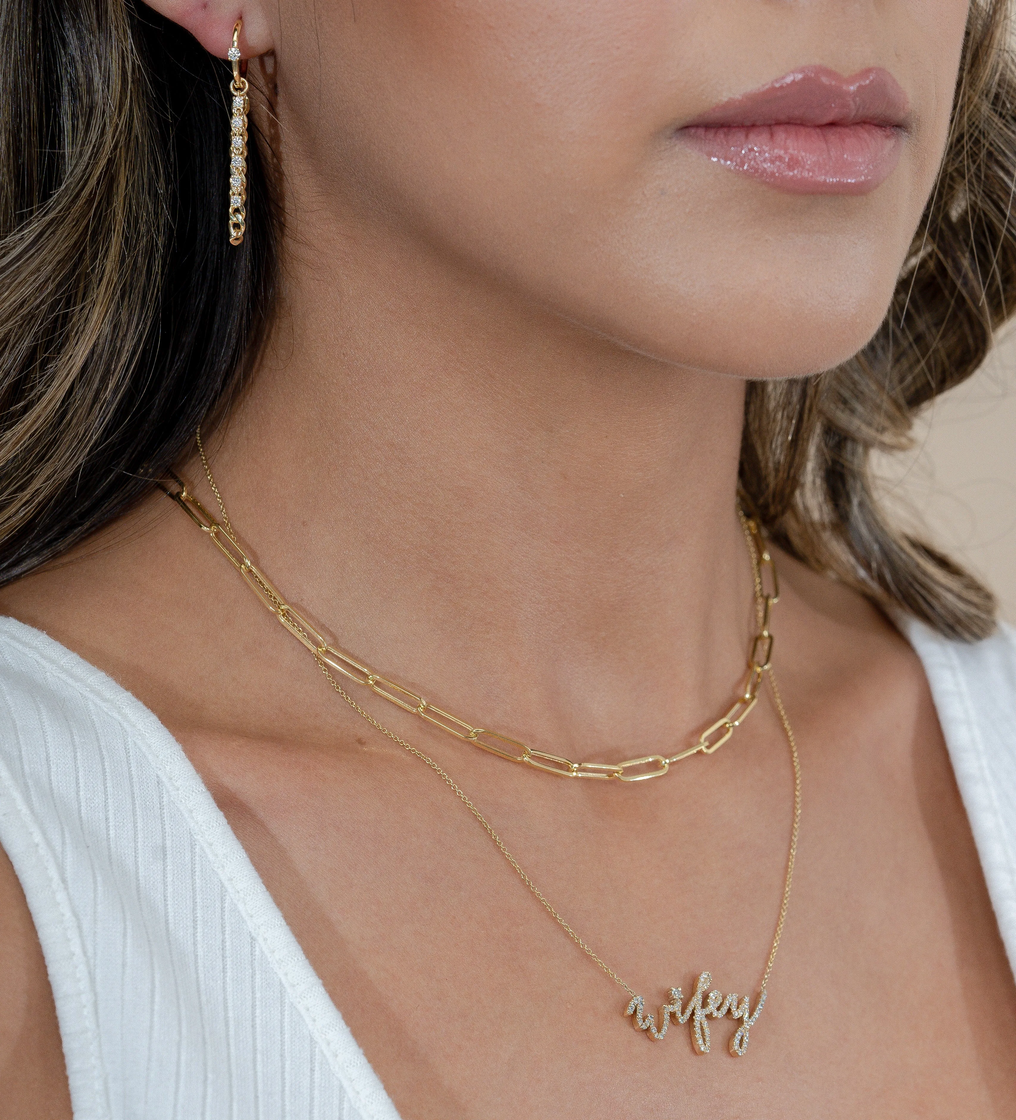 14K Gold Paper Clip Medium Necklace