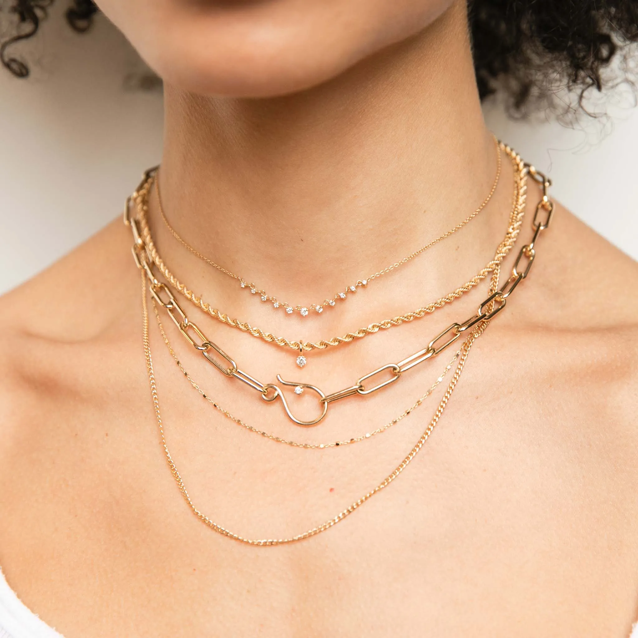 14k Gold Square Bead & XS Curb Chain Layered Necklace