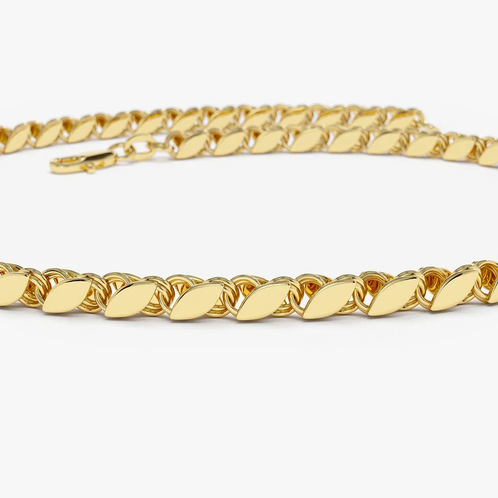 14K Gold Unique Marquise Shape Bracelet