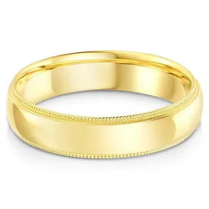 14k Solid Gold 5mm Standard Classic Fit Milgrain Traditional Wedding Band Ring