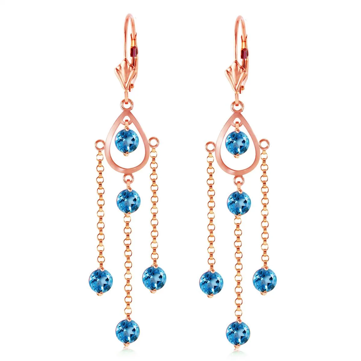 14K Solid Rose Gold Chandelier Imperial Blue Topaz Earrings