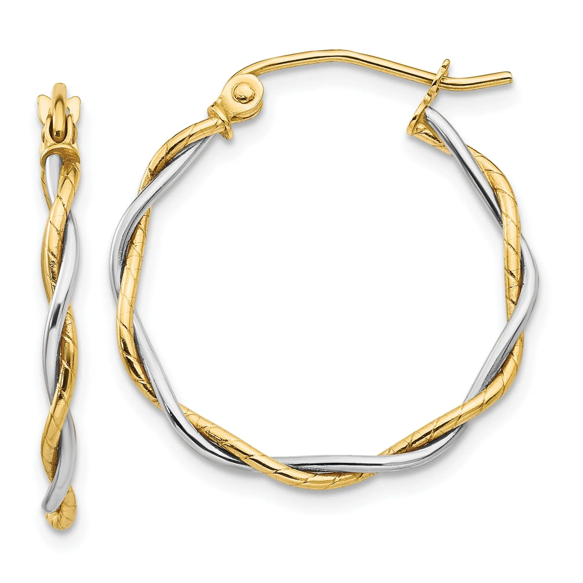 14k Two-tone Gold Polished 2M Twisted Hoop Earring