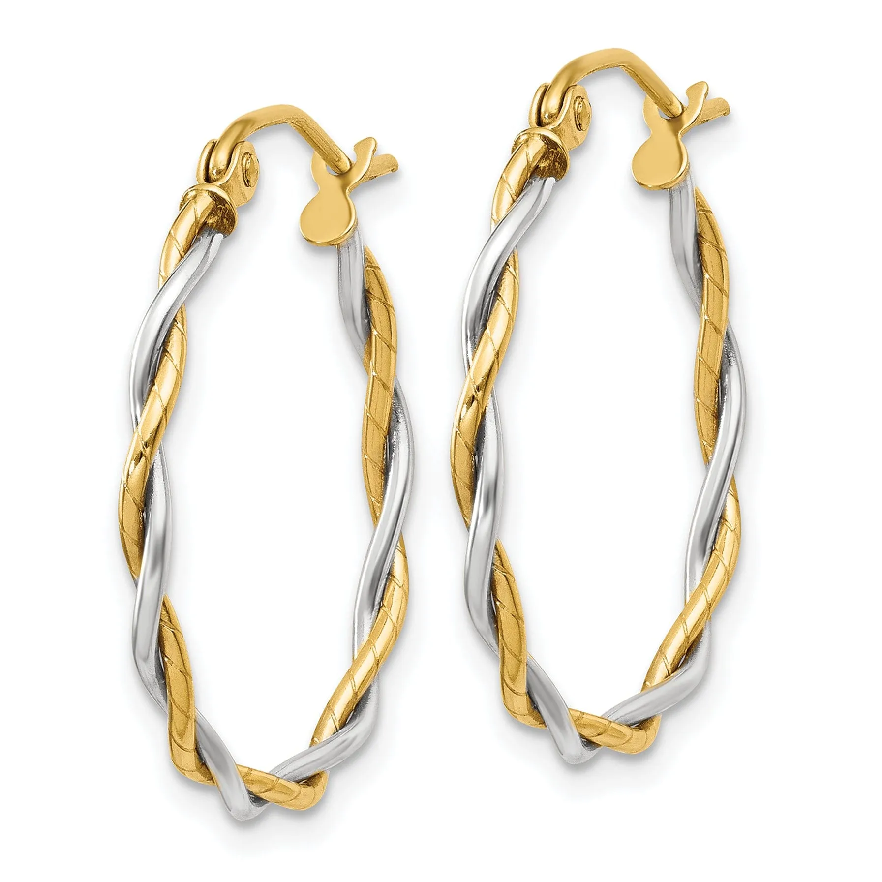 14k Two-tone Gold Polished 2M Twisted Hoop Earring