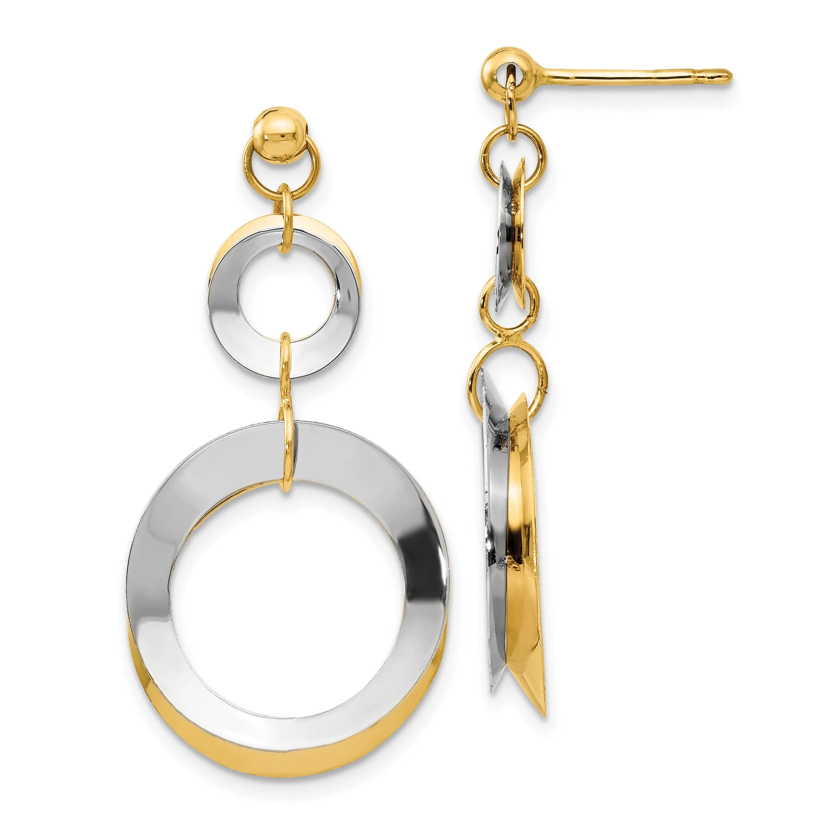 14k Two Tone Gold Polished Circle Post Earrings