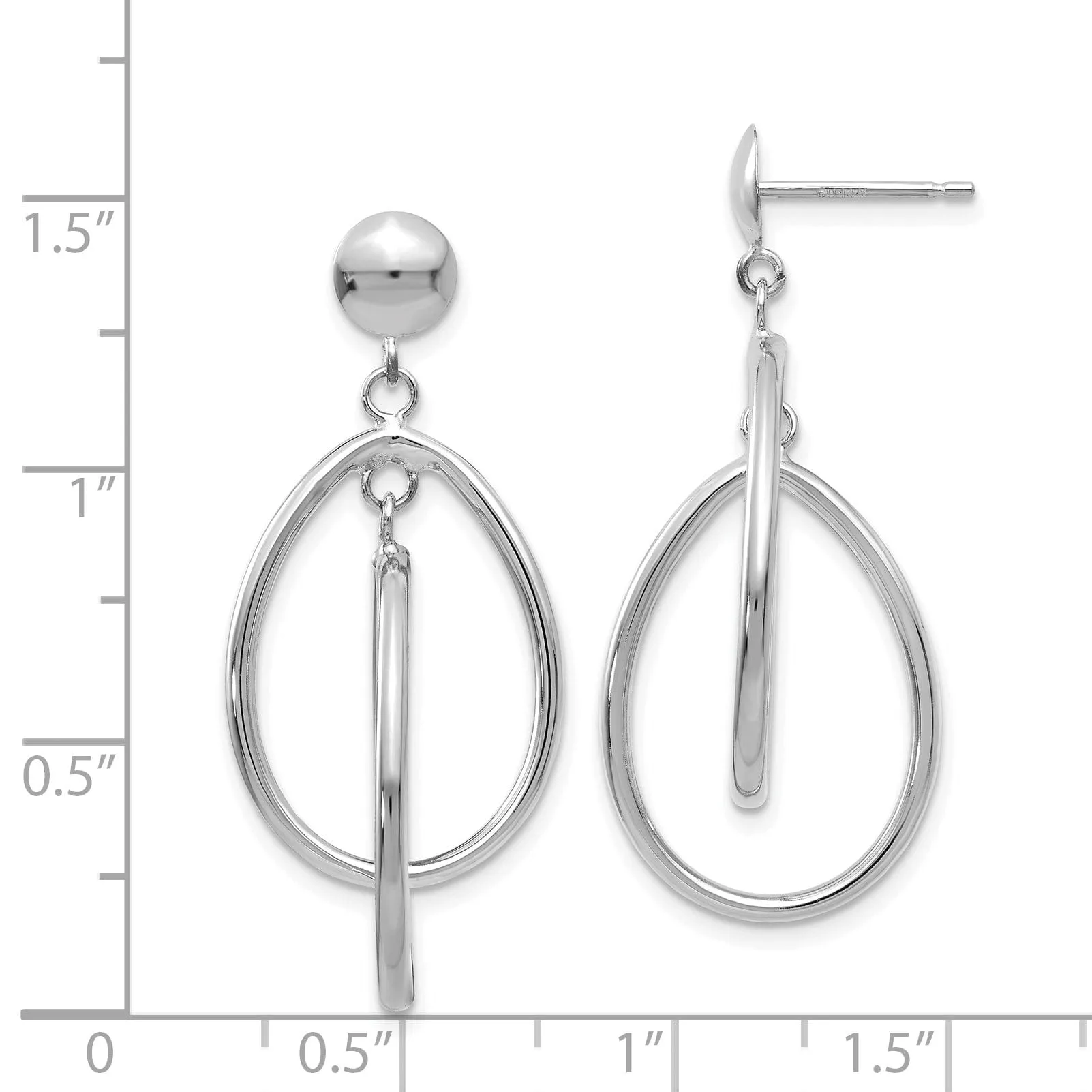 14k White Gold Polished Oval Dangle Post Earrings