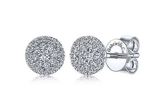 14K White Gold Round Cluster Diamond Stud Earrings