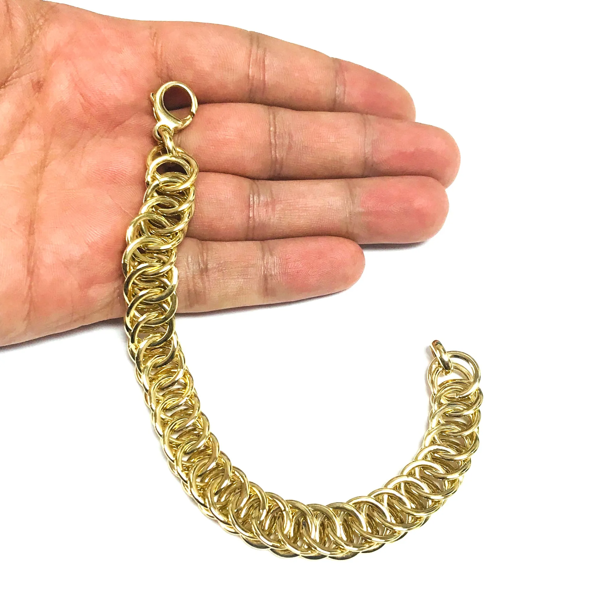 14k Yellow Gold Double Round Woven Link Fancy Bracelet, 7.75"