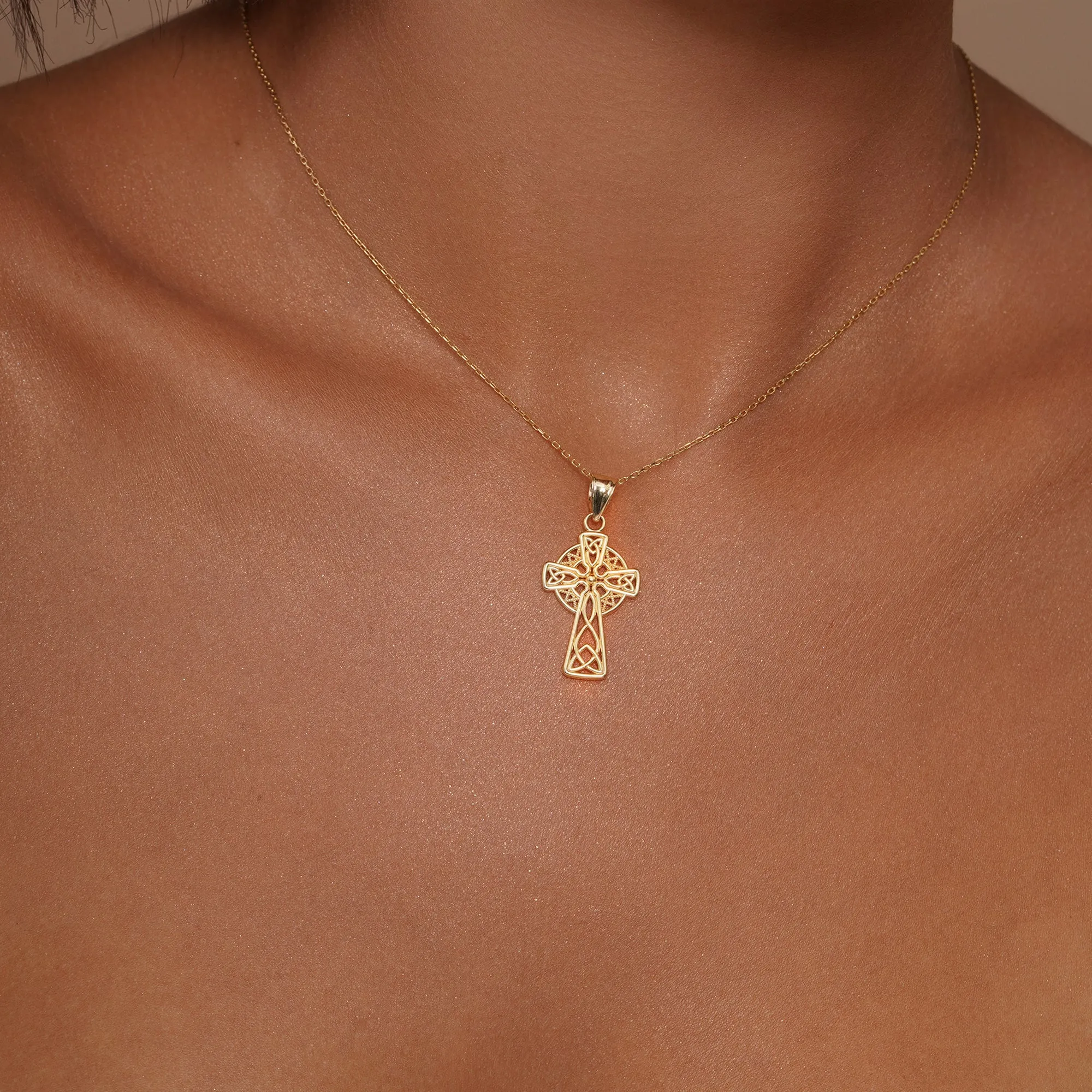 14k Yellow Gold Irish Trinity Knot Celtic Cross Pendant