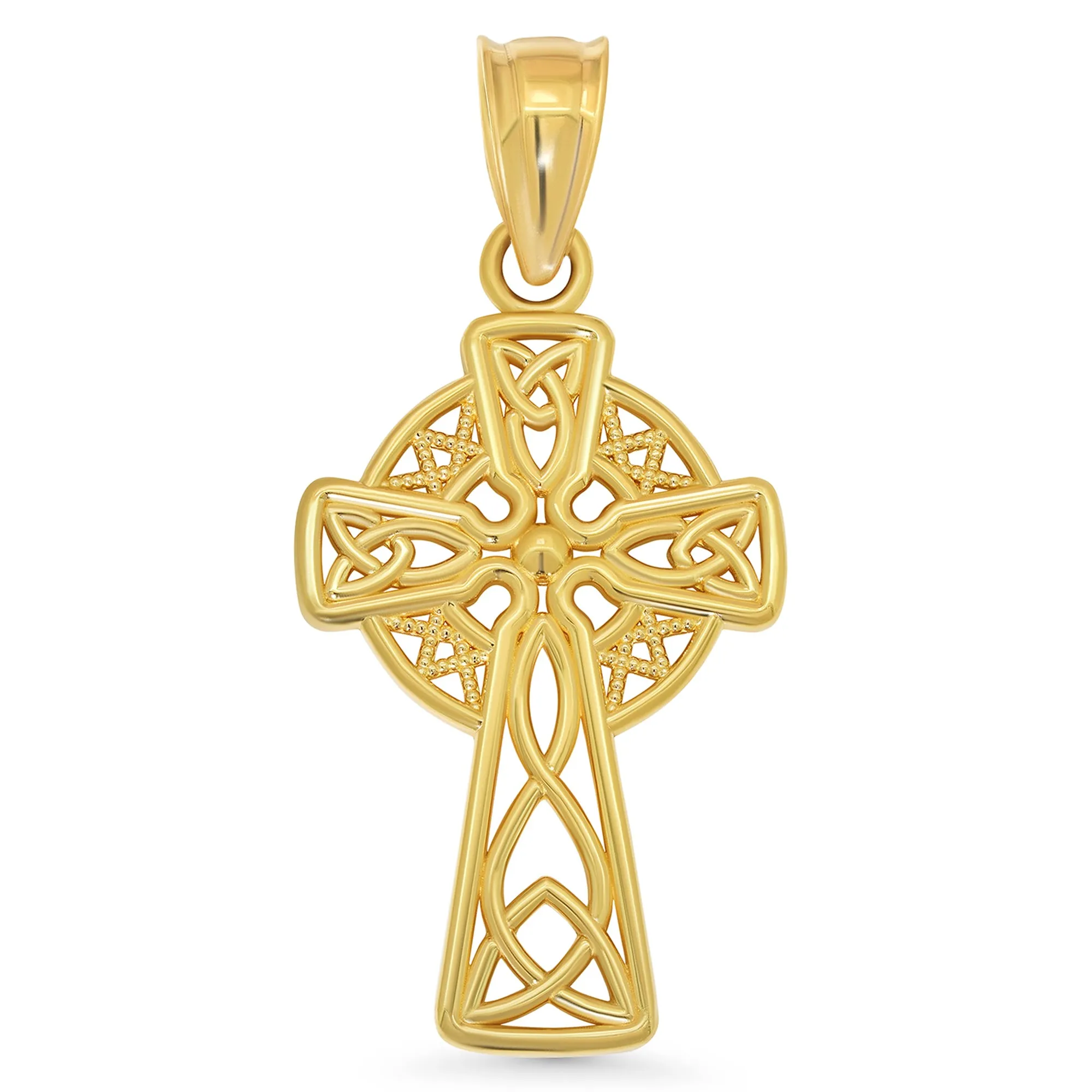 14k Yellow Gold Irish Trinity Knot Celtic Cross Pendant