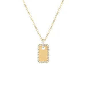 14KT GOLD DIAMOND MINI DOG TAG NECKLACE