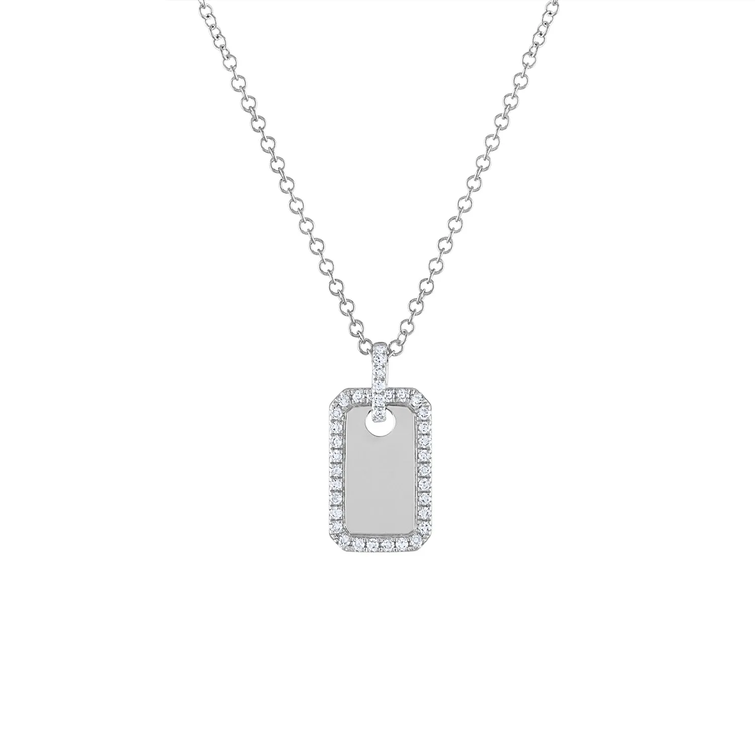 14KT GOLD DIAMOND MINI DOG TAG NECKLACE