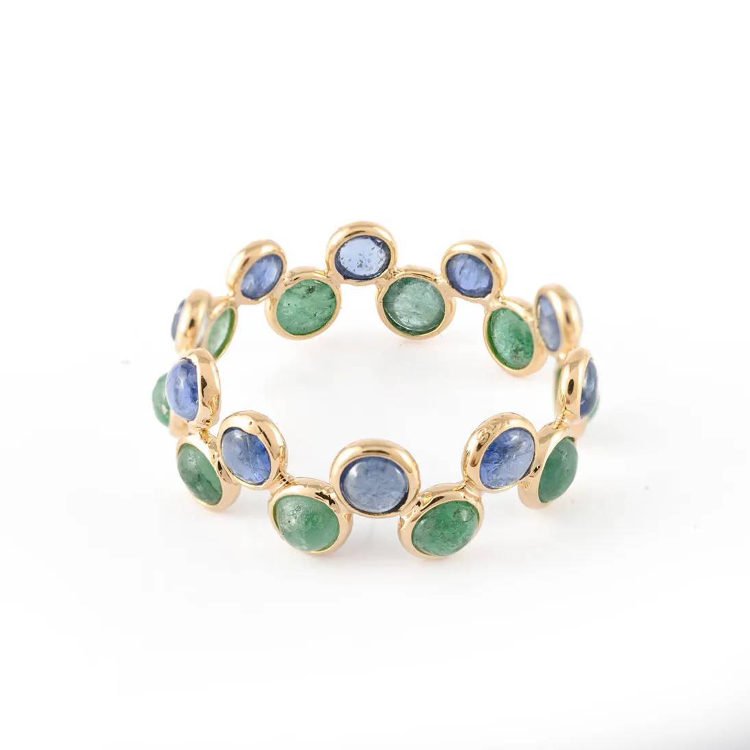 18K Gold Emerald Sapphire Eternity Band