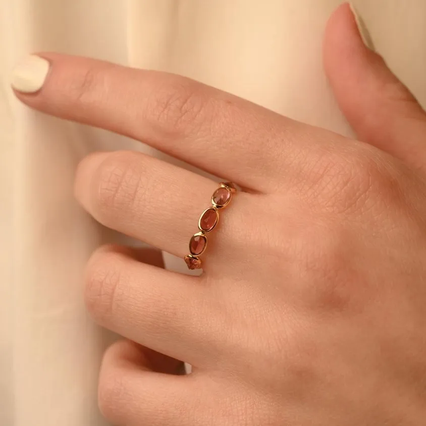 18K Gold Pink Tourmaline Half Eternity Band