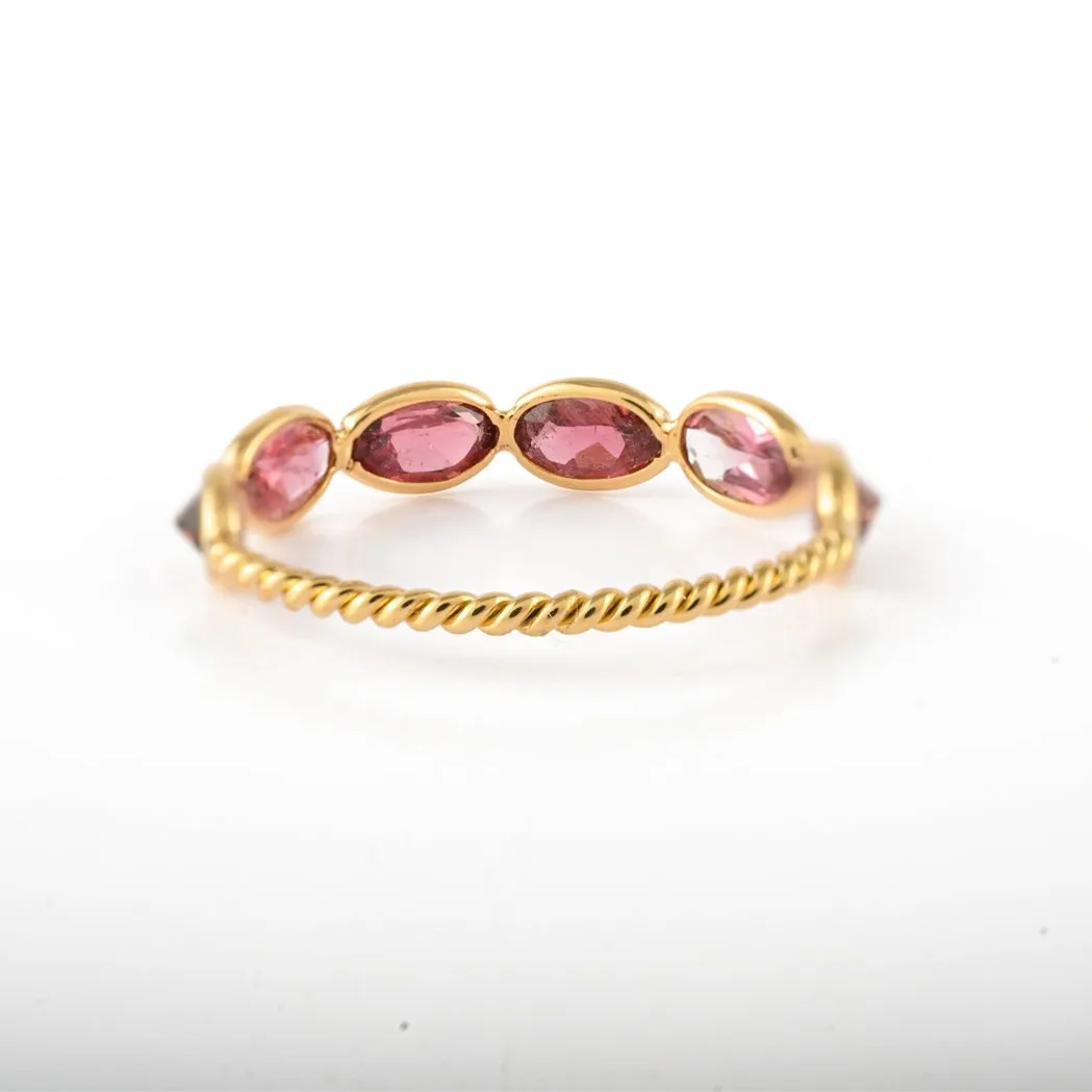 18K Gold Pink Tourmaline Half Eternity Band