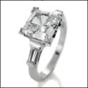 2 Ct Princess Cubic Zirconia Center Baguette Channel Cz Engagament Ring 14k White Gold