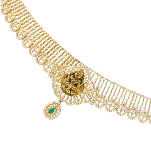 22K Yellow Gold Choker Necklace w/ CZ & Emerald (47.2gm)