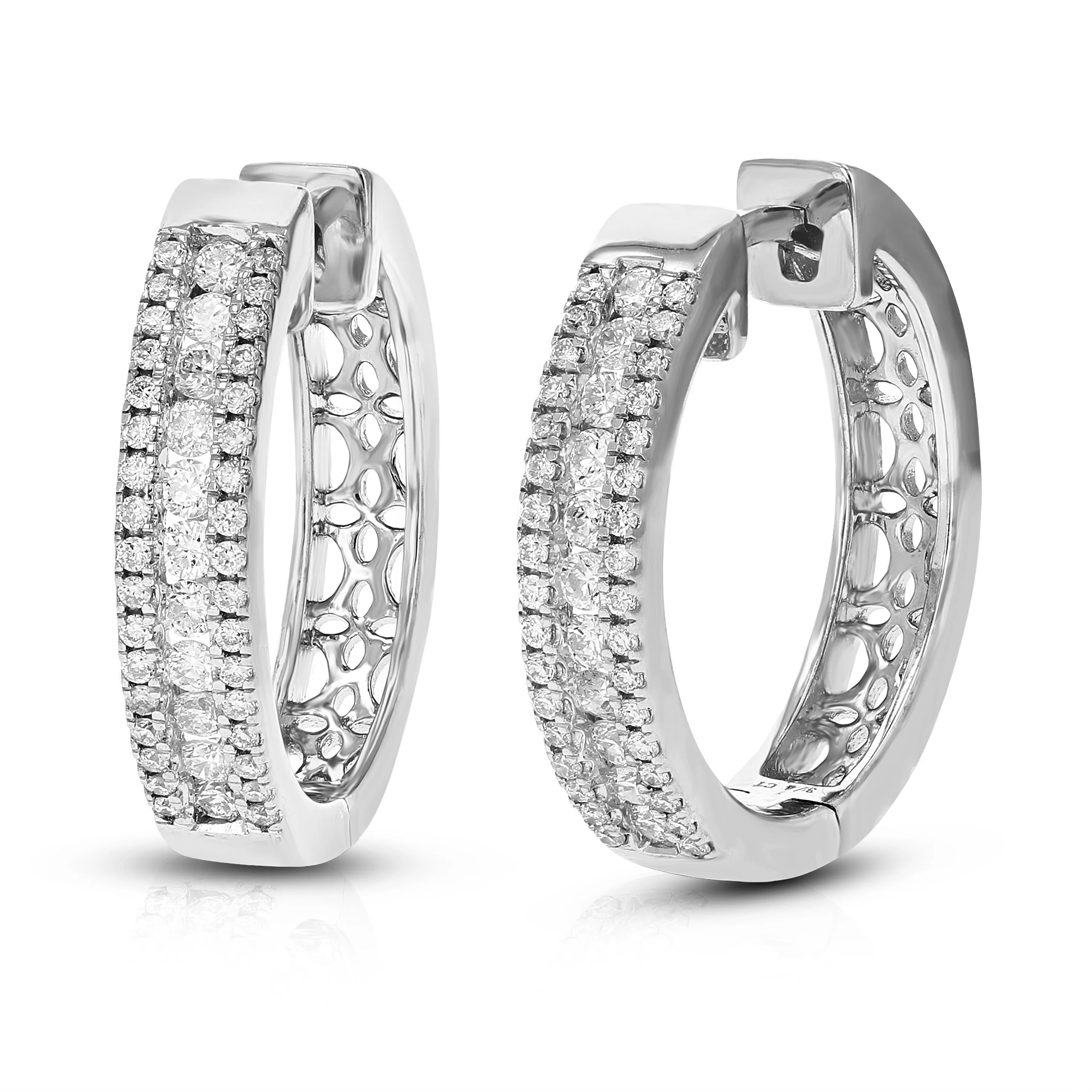 3/4 cttw Lab Grown Diamond Three Row Channel Hoop Earring