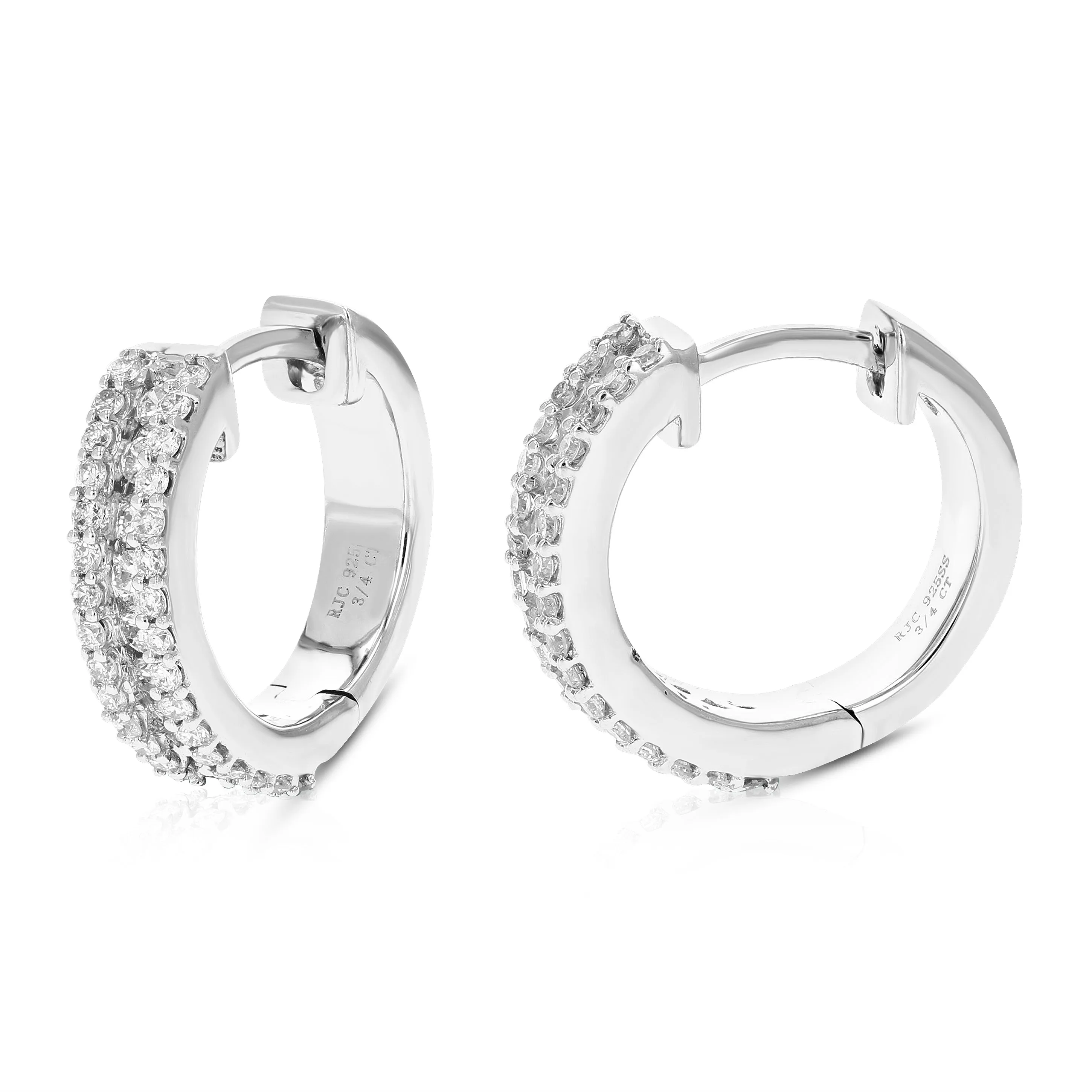 3/4 cttw Lab Grown Diamond Three Row Channel Hoop Earring