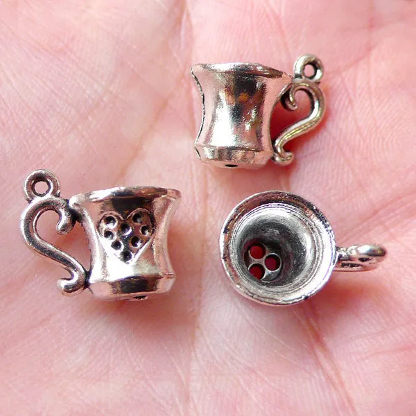 3D Miniature Cup Charms Dollhouse Tea Cup Pendant (5pcs / 15mm x 13mm / Tibetan Silver) Kawaii Sweets Decoden Whimsical Jewelry CHM1350