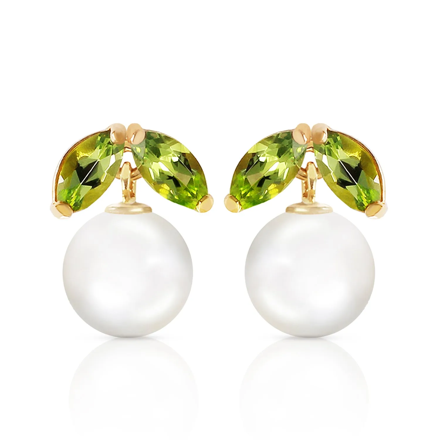 4.4 Carat 14K Solid Yellow Gold Stud Earrings Pearl Peridot