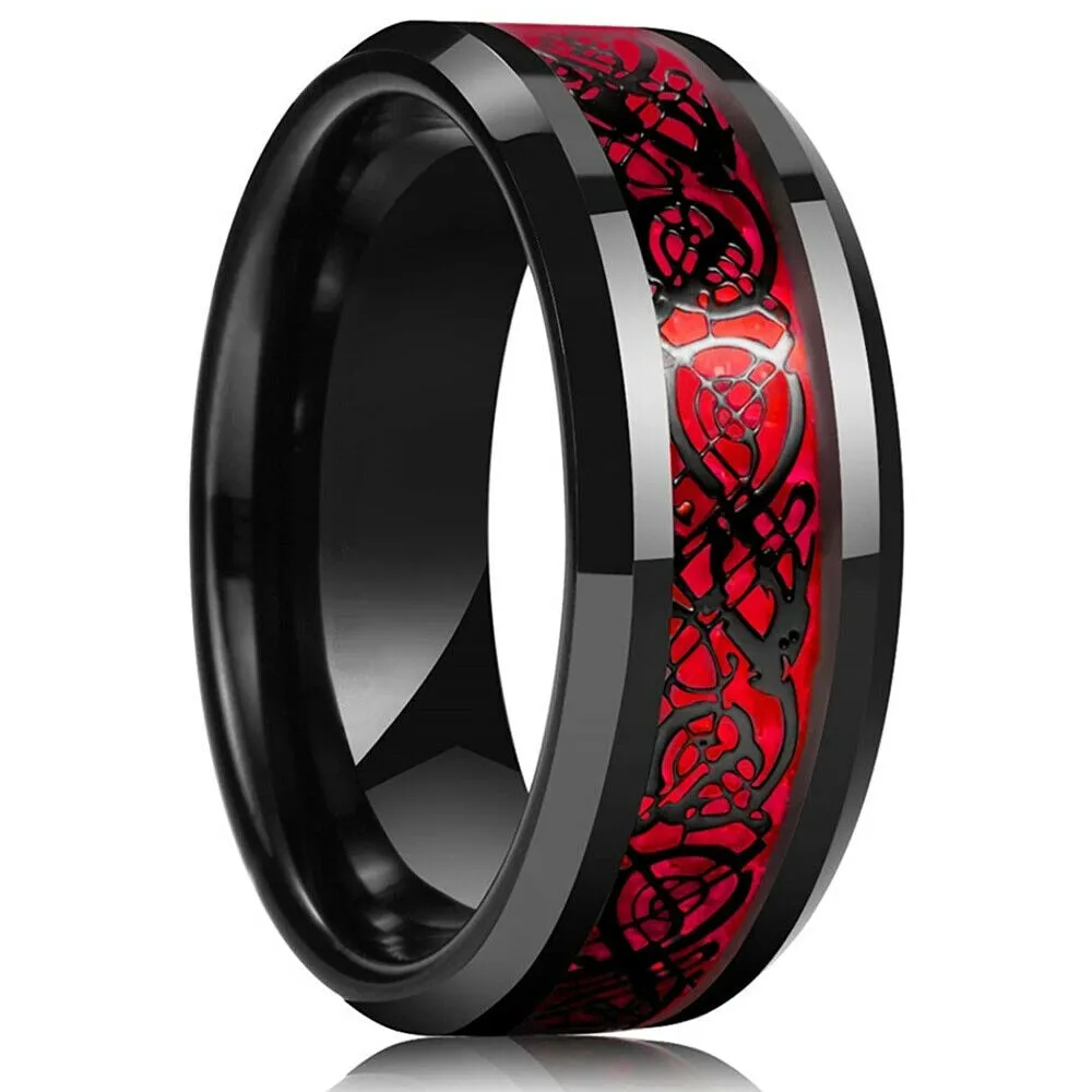 8mm Men Stainless Steel Celtic Dragon Ring