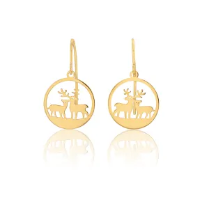 9ct Yellow Gold Reindeer Drop Earrings