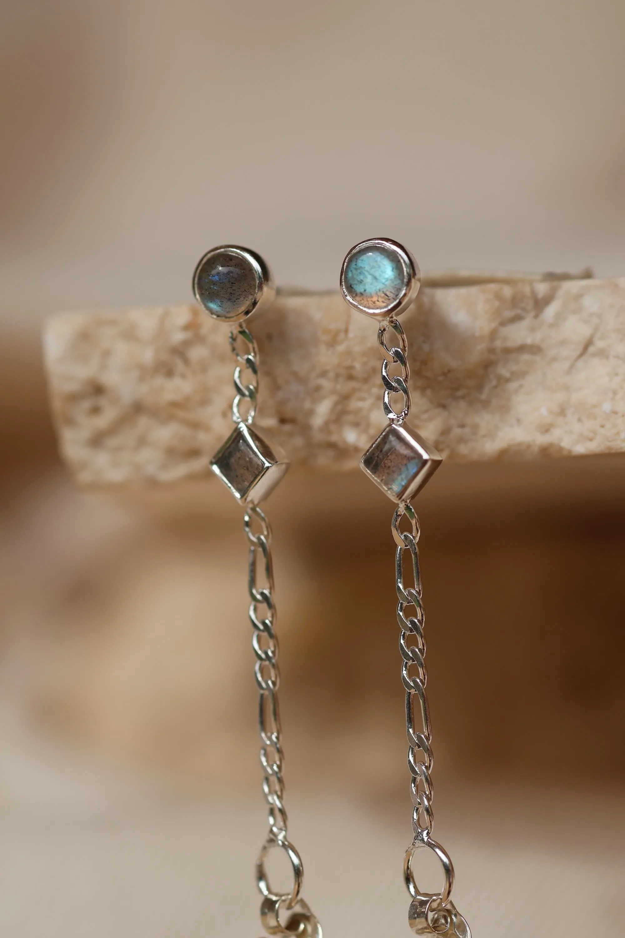 Ada Labradorite Front to Back Stud Earrings