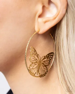 Aerial Alias - Gold - Butterfly Oversized Paparazzi Hoop Earrings