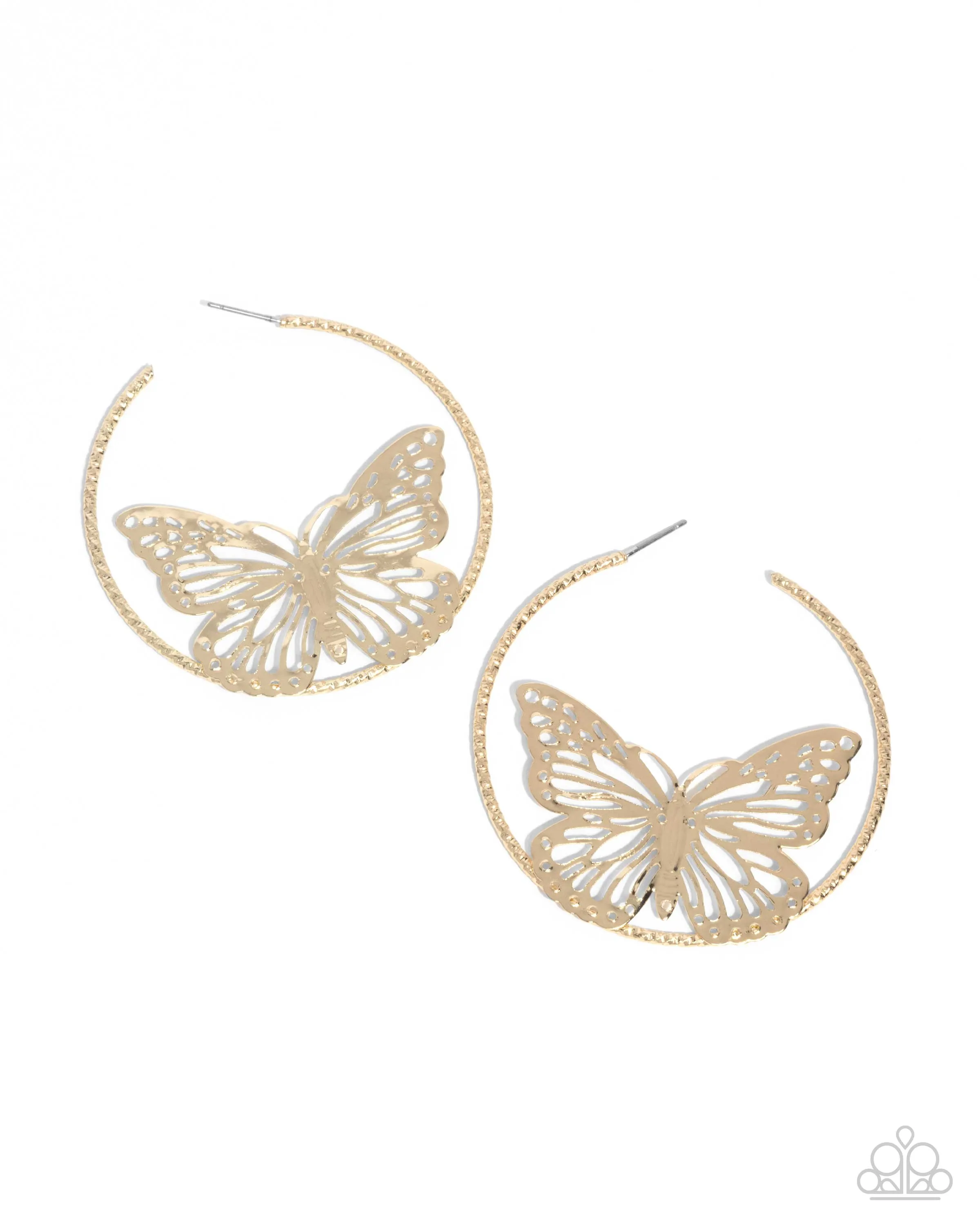 Aerial Alias - Gold - Butterfly Oversized Paparazzi Hoop Earrings