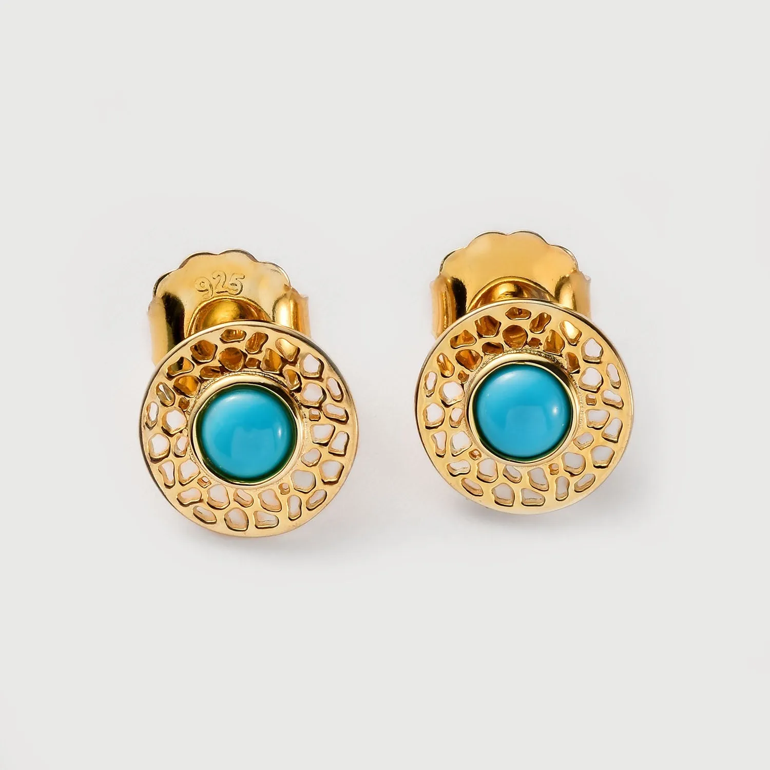 Allegro Mini Loop Stud Earrings   Lattice Disc Earrings with Turquoise