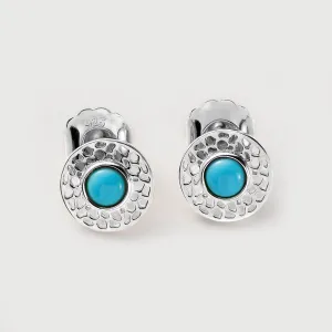 Allegro Mini Loop Stud Earrings   Lattice Disc Earrings with Turquoise