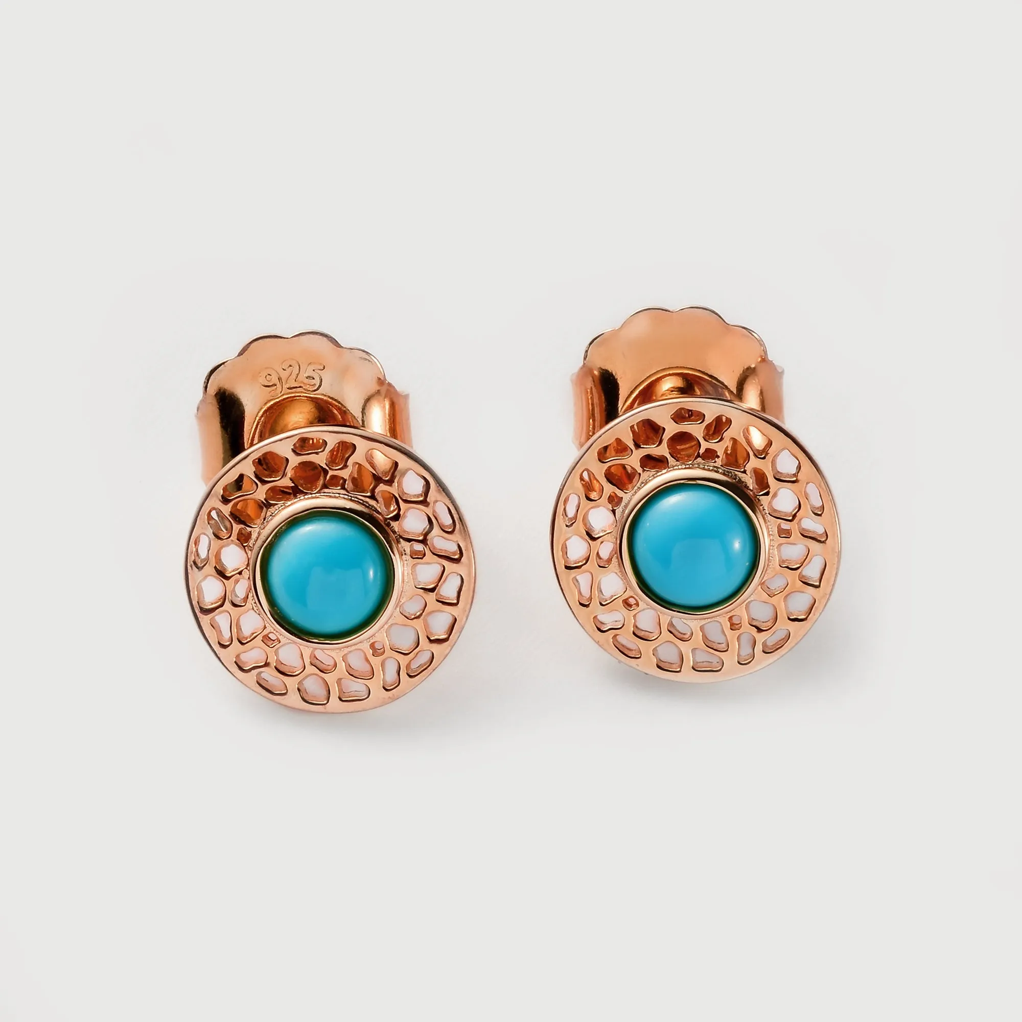 Allegro Mini Loop Stud Earrings   Lattice Disc Earrings with Turquoise