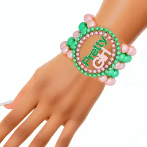 Alpha Kappa Alpha AKA Inspired Pink Green Pearl 5 Strand Pretty Girl Bracelet