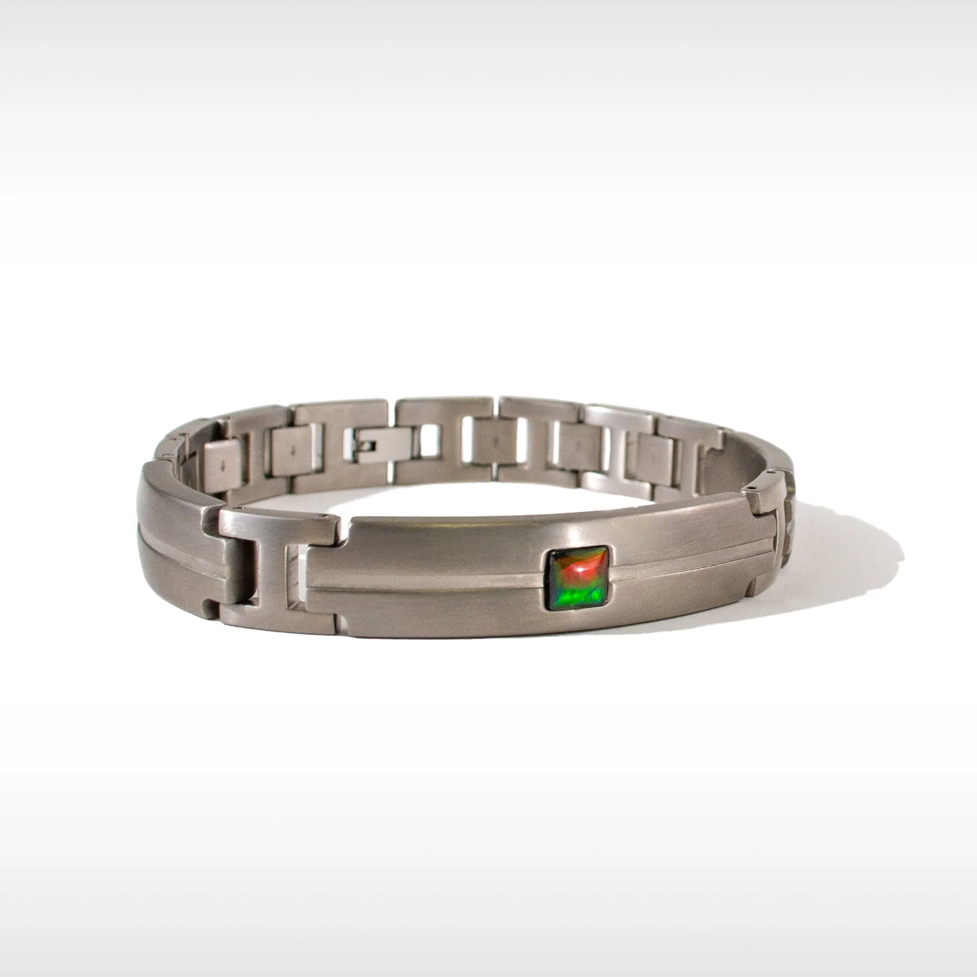 Ammolite Bracelet Grey Polished Titanium DUSK KORITE MEN'S COLLECTION