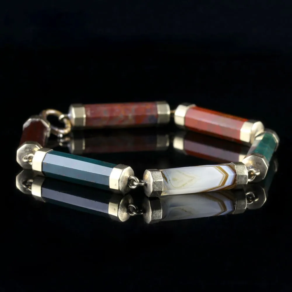 Antique Victorian Scottish Agate Gold Bracelet Circa 1860