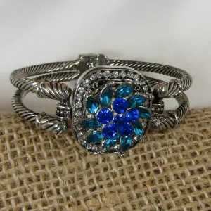 Aqua & Blue Crystal Cuff Bangle Bracelet