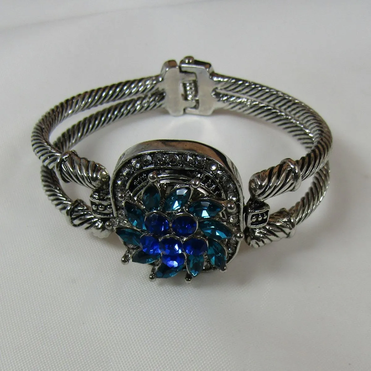 Aqua & Blue Crystal Cuff Bangle Bracelet