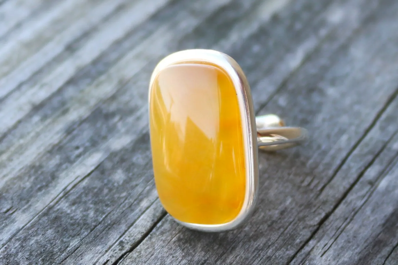 Baltic Amber Ring Butterscotch Adjustable Octagon Natural Jewelry 925 Silver 10.7 gram