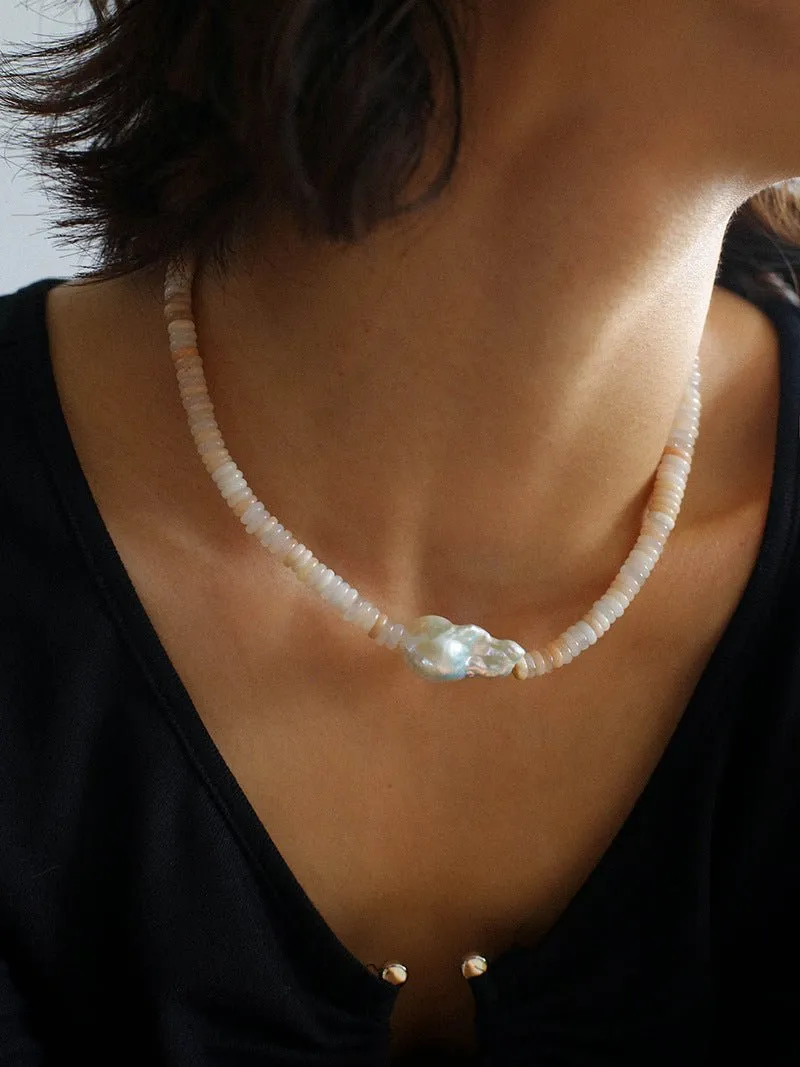 Baroque Pearl Blush Beaded Collar Necklace