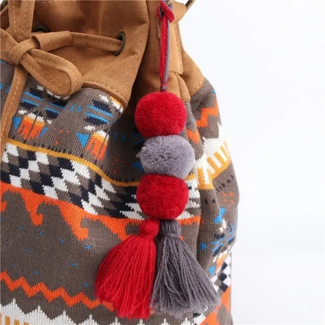 Bead Handbag Tassel Keychain Pompom Key Ring Holder Hanging Bohemian Style Pendant