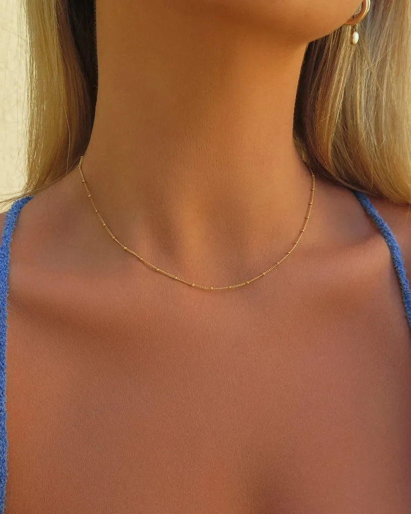 Beaded Curb Chain Necklace  - 14k Yellow Gold Fill