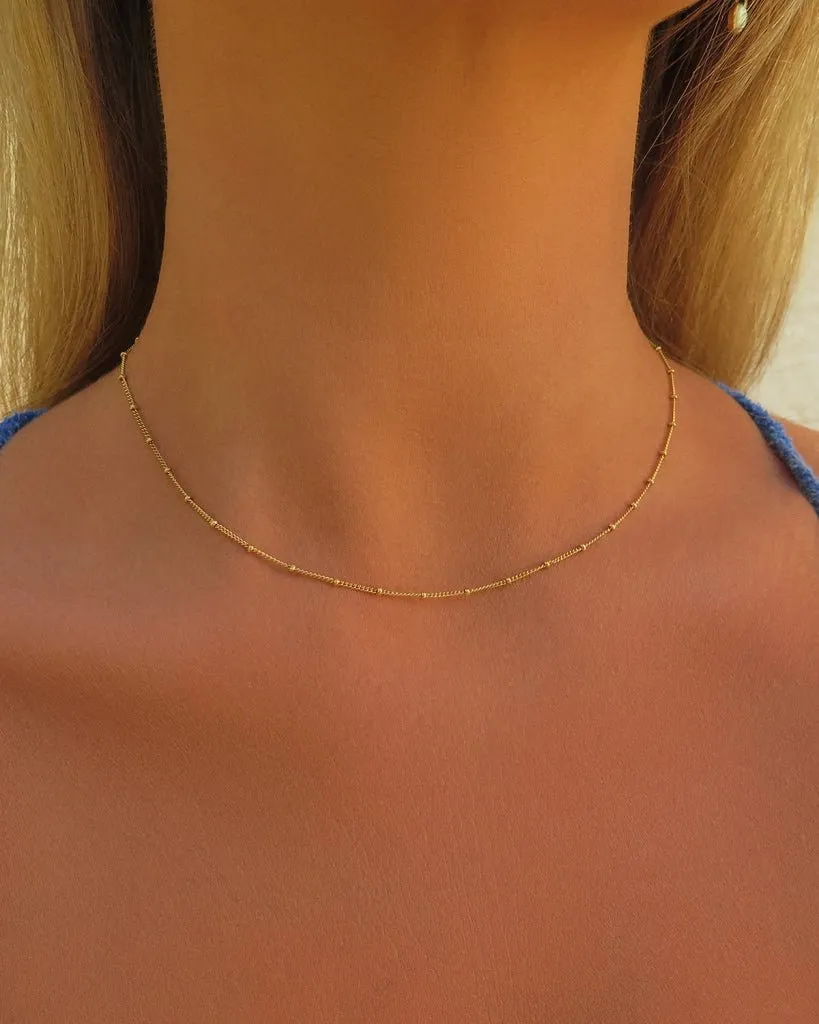 Beaded Curb Chain Necklace  - 14k Yellow Gold Fill