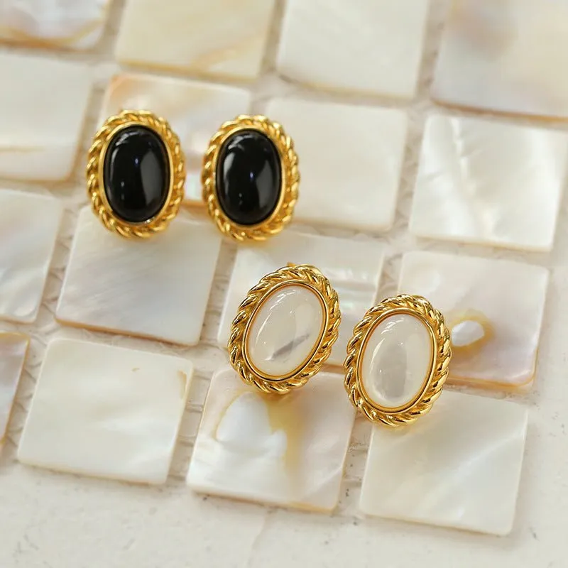 Black Agate White Mother of Pearls Earrings